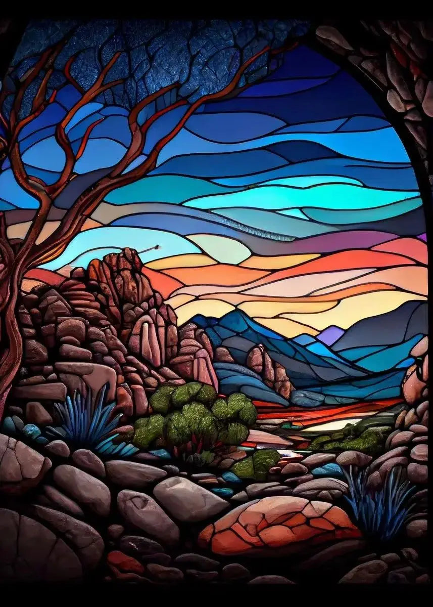Modern Stained Glass Scenery Canvas Wall Art | Nordic Poster