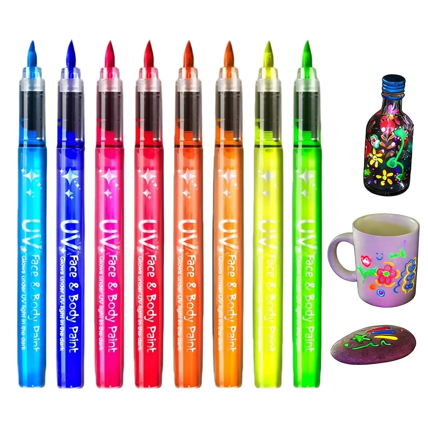 Glow in The Dark Face Paint Markers, UV Neon Body Paint Pens, Waterproof & Skin-Safe Blacklight Tattoo Markers, Washable Peaceful Pleasures Health and Wellness
