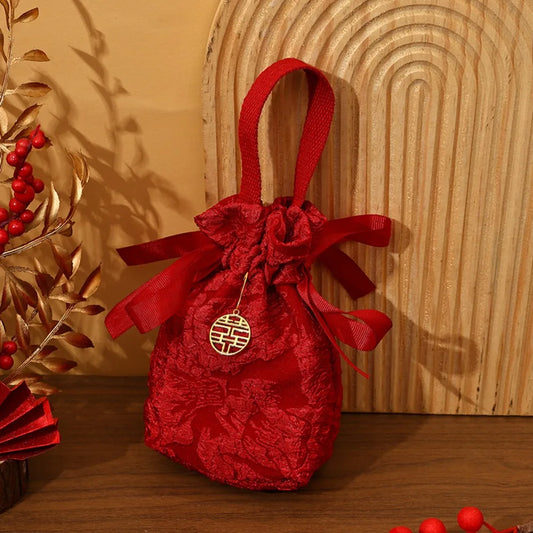Chinese Style Embossed Flower Drawstring Candy Gift Bag Gift Bag Oasis Select Red 01 5x5x5cm