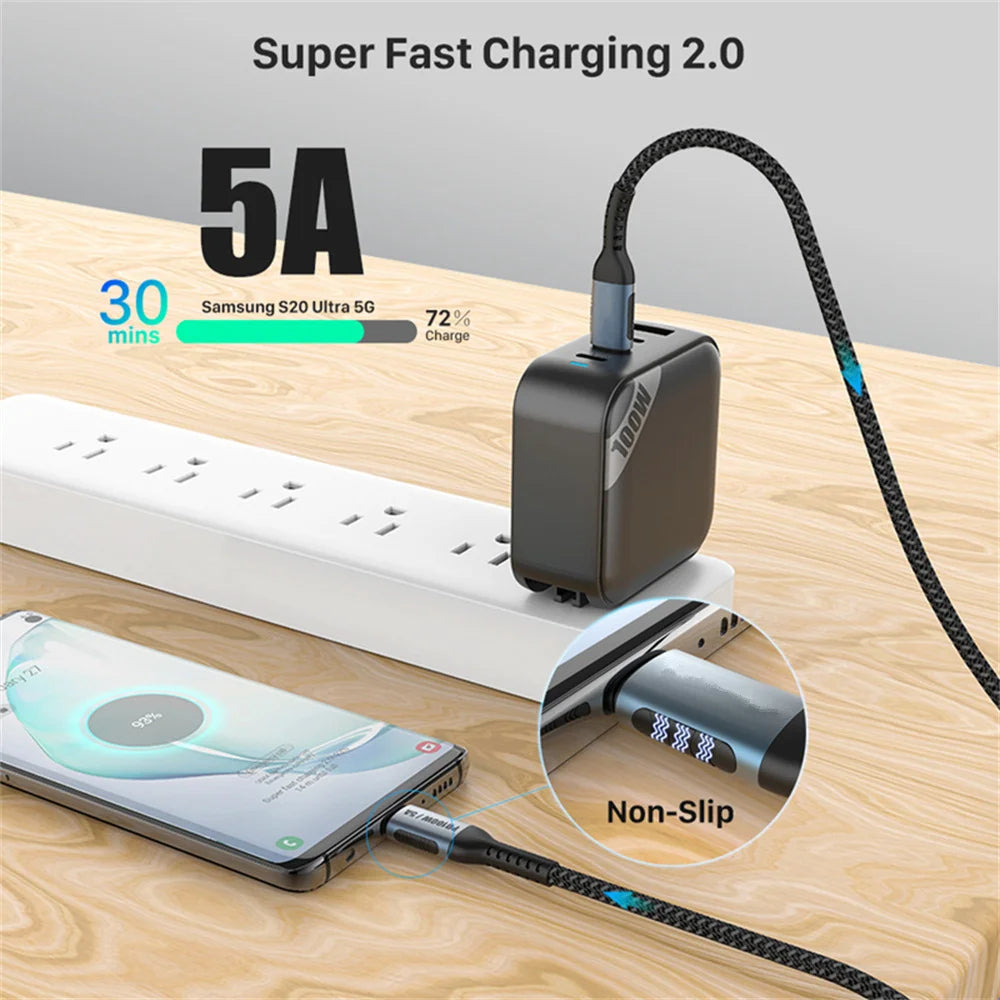 100W USB-C to USB-C Fast Charging Cable 5A Braided Nylon