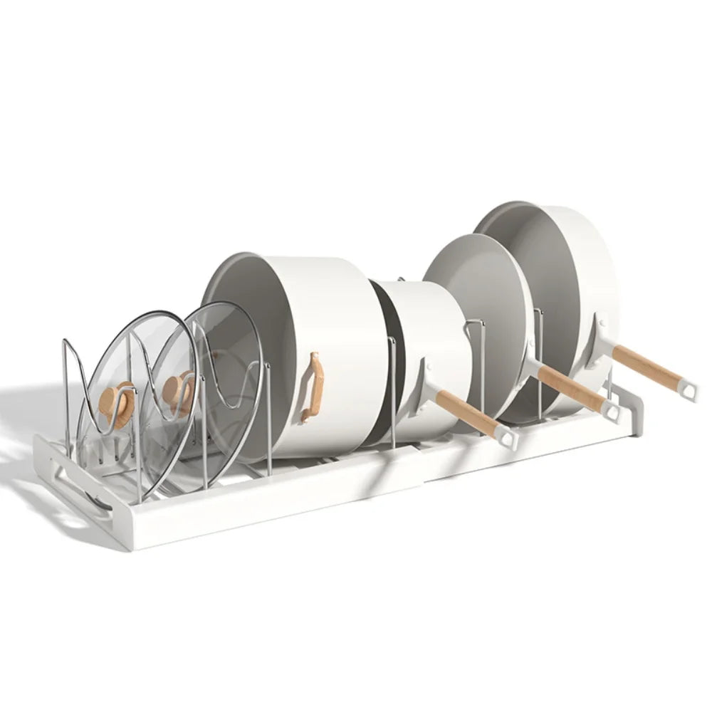 Foldable Kitchen Pot Lid & Utensil Storage Rack Organizer