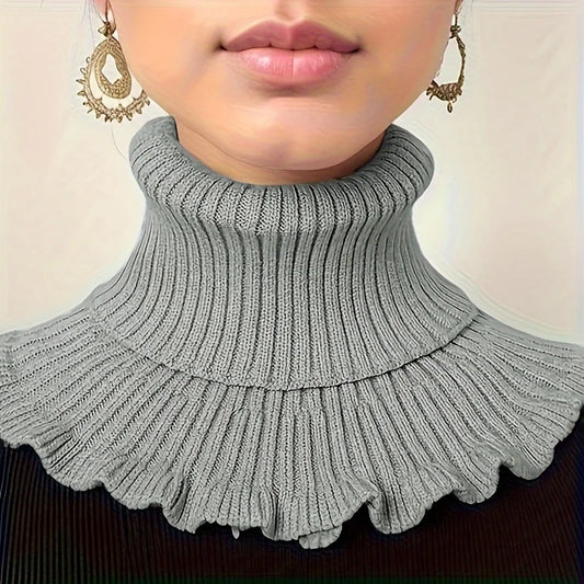 Black & White Knit Faux Collar Scarf – Ruffle Trim for Women Faux Collar Scarf Oasis Select GRAY