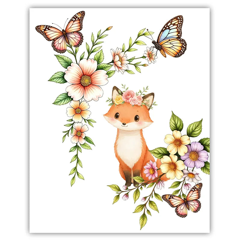 Custom Name Nursery Canvas Wall Art – Animals & Wildflowers