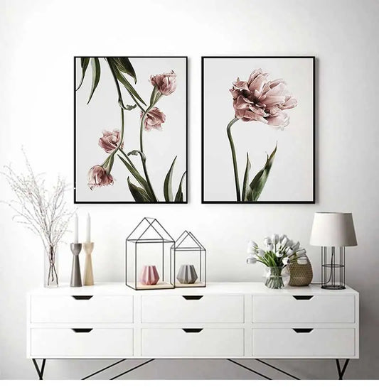 Nordic Tulip Flower Canvas Wall Art | Modern Living Room Print Canvas Wall Art Print Peaceful Pleasures Health and Wellness
