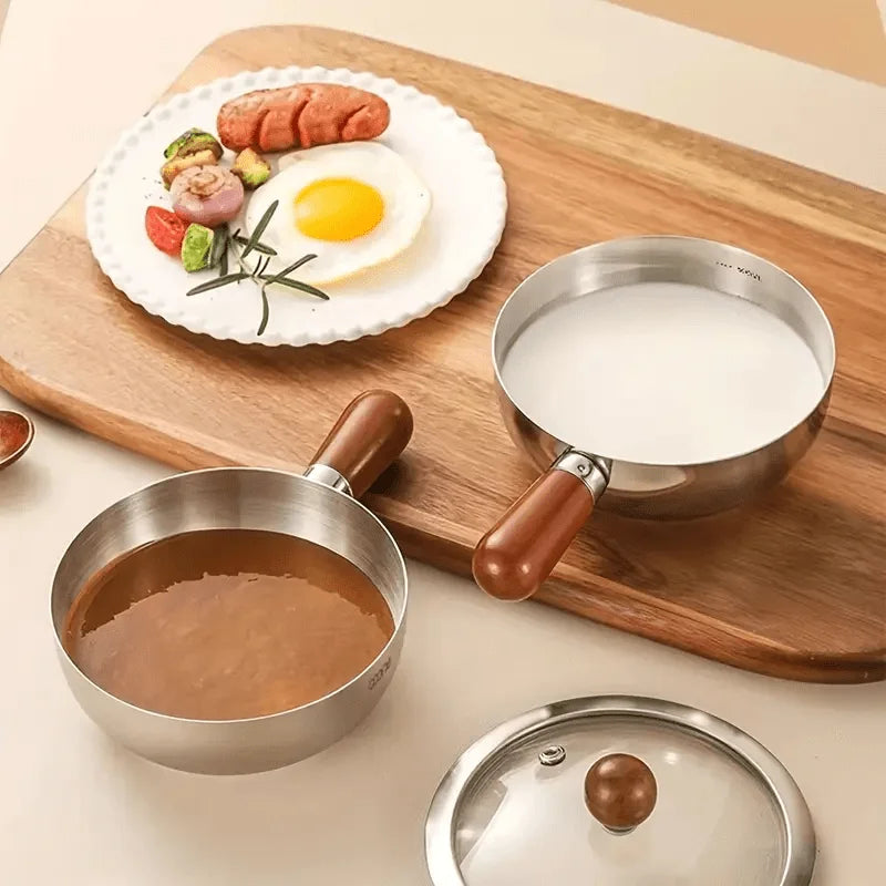 Stainless Steel Mini Milk Pot | Wooden Handle Induction Saucepan