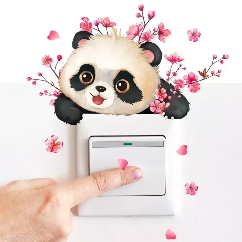 Cute Baby Panda Vinyl Wall Art Switch Stickers Aesthetic Room Decoration for Home Nursery Kids Bedroom Animal Anime Poster Peaceful Pleasures Health and Wellness