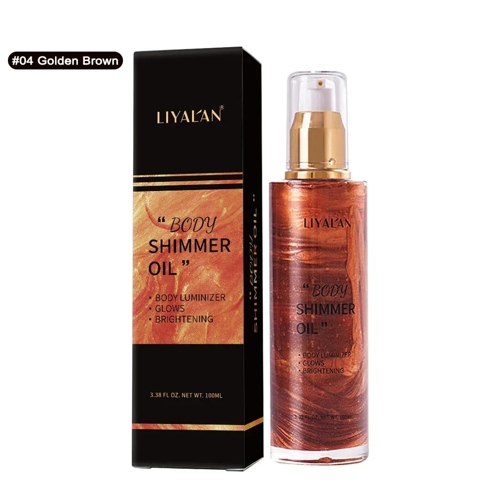 Body Shimmer Oil – Liquid Highlighter & Glow Illuminator 100ml Peaceful Pleasures Health and Wellness 04-Golden Brown China Mainland 100ml