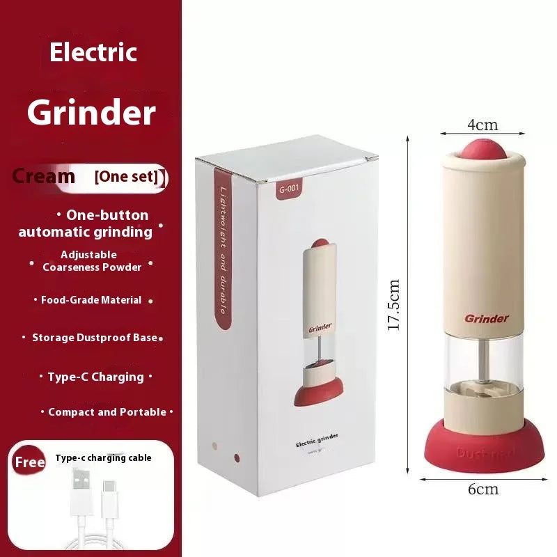 New Electric Pepper Grinder for Kitchen Freshly Ground Seasoning Sea Salt Pepper Powder Black Pepper Ground Bottle Household Use Peaceful Pleasures Health and Wellness Beige