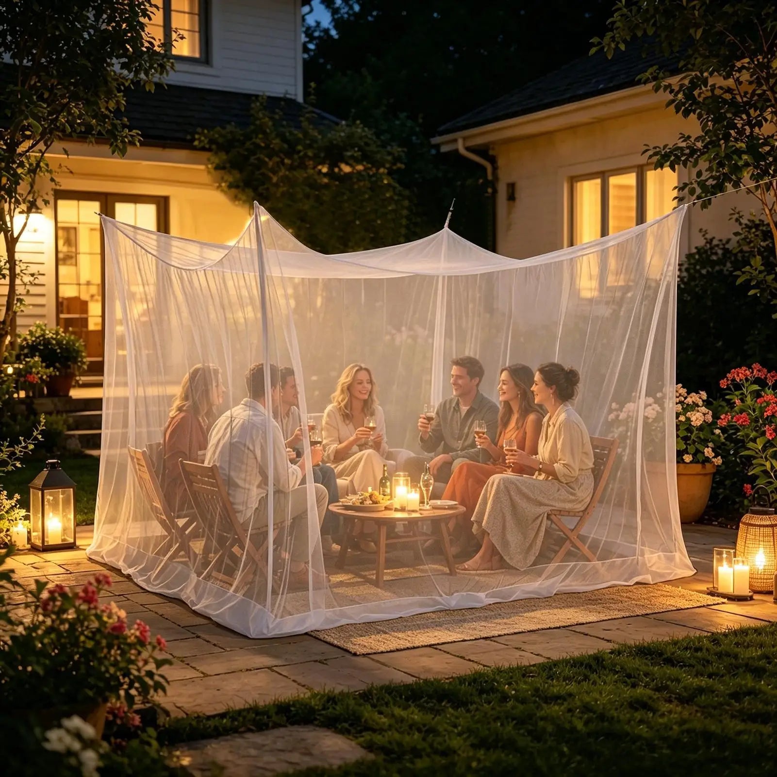 Patio Netting 9.84x9.84x8.2ft Portable Square 4 Corner Mesh Drapes Camping Cot Mosquito Net For Tables Chairs Under Gazebo Peaceful Pleasures Health and Wellness