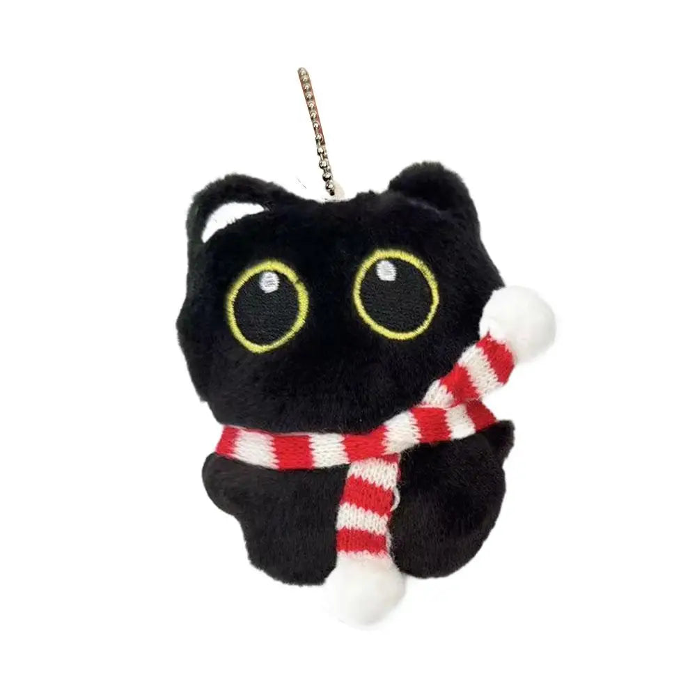 Squeaky Black Cat Keychain Cute Plush Kitten Bag Charm Squeaker Sound