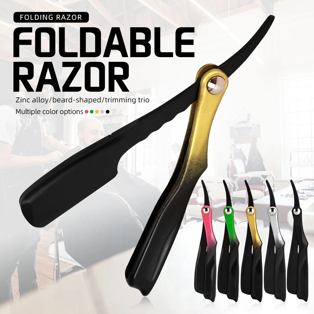 Gradient Gold Handle Magnetic Suction Straight Edge Razor, Portable Foldable Replaceable Blade Shaving Knife For Salon & Travel Peaceful Pleasures Health and Wellness