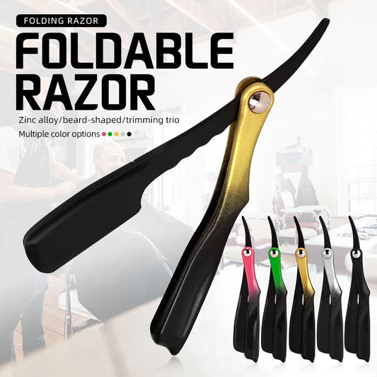 Gradient Gold Handle Magnetic Suction Straight Edge Razor, Portable Foldable Replaceable Blade Shaving Knife For Salon & Travel Peaceful Pleasures Health and Wellness