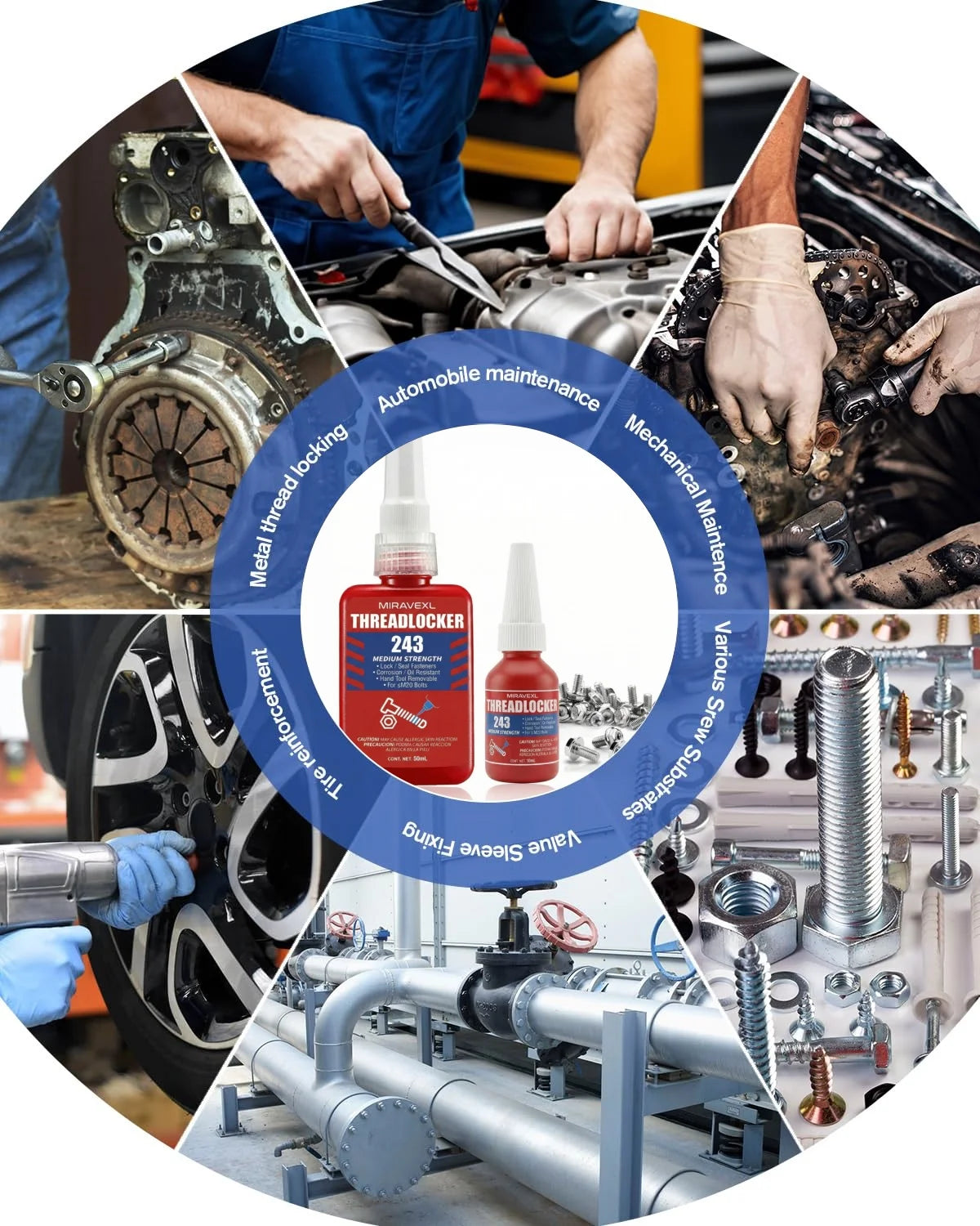 MIRAVEXL 243 Threadlocker Medium Strength Anaerobic Adhesive Antiloose Screw Glue Oil Resistant Fastener Sealant 10ml 50ml Peaceful Pleasures Health and Wellness