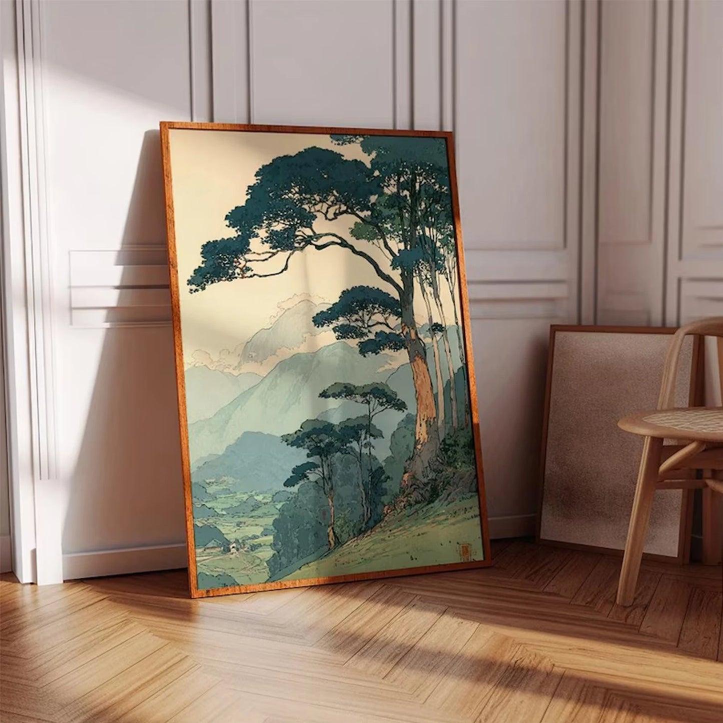 Retro Japanese Forest Mountain Canvas Wall Art Print Poster