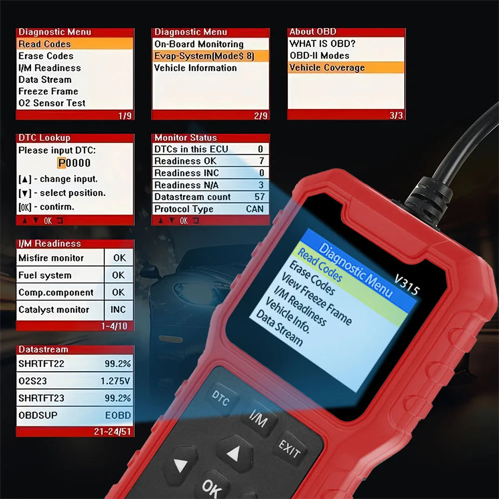 V315 Obd2 Scanner Diagnostic Tool, 10S Fast Code Reader & Eraser, Check Engine Light Analyzer, Full Obdii Functions, Compatible Peaceful Pleasures Health and Wellness