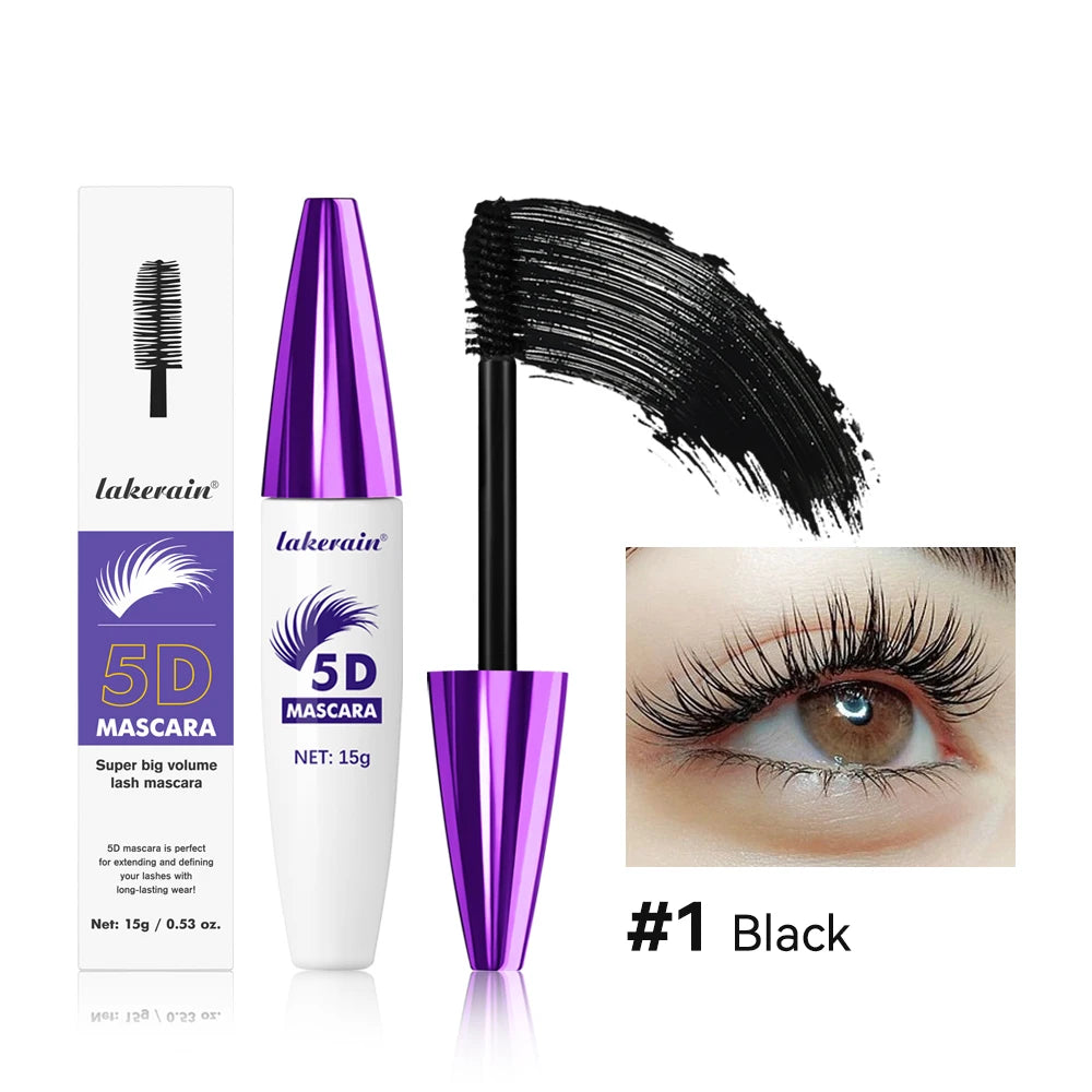 5D Mascara Waterproof Thickening Lengthening Curling Liquid Fiber Mascara Long-Lasting Curling Eyelash Extension Cosmetics Peaceful Pleasures Health and Wellness 1black