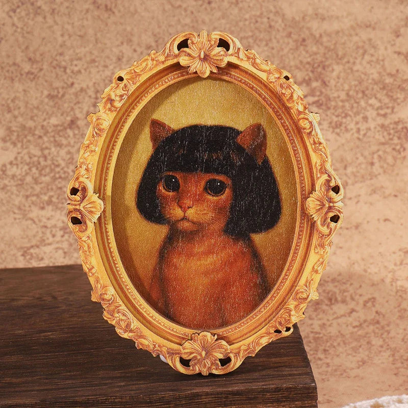 Mini Oval Retro Wooden Fridge Magnet – Funny Cat Design