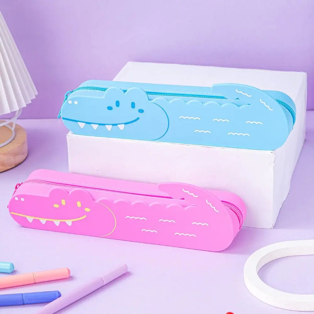 Multifunctional Crocodile Shape Pencil Case Large Capacity Cartoon Pen Pouch Silicone Waterproof Stationery Box Gift Peaceful Pleasures Health and Wellness