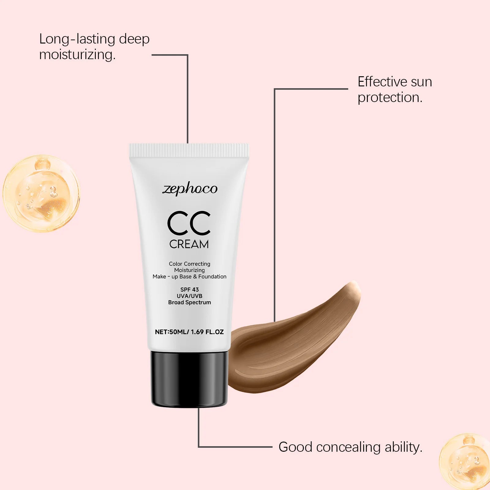 Sunscreen CC Cream Moisturizing Foundation Concealer UV Protection Even Skin Tone Lightweight Coverage Brighten Face Base Makeup Peaceful Pleasures Health and Wellness
