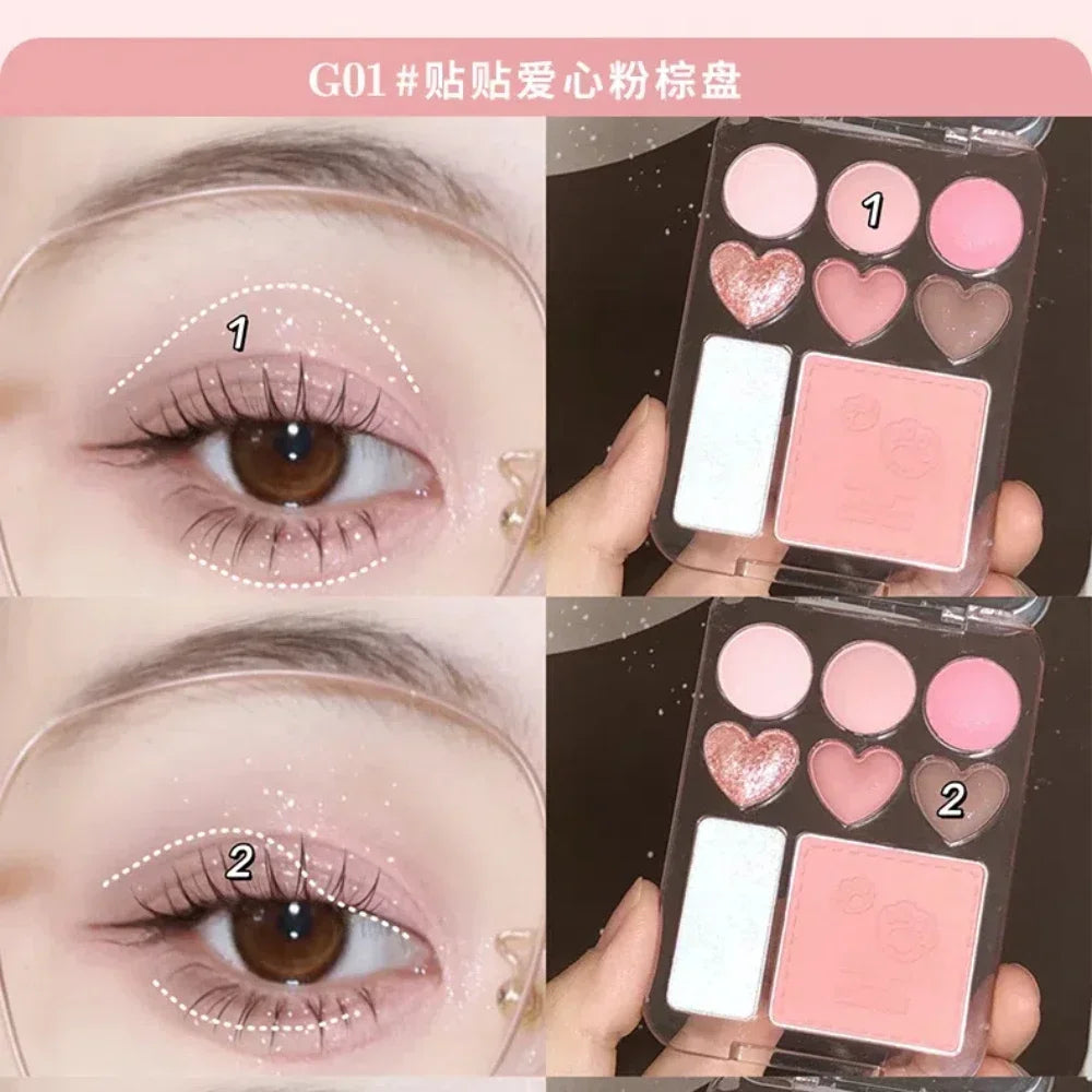 Gogotales Heart Eyeshadow Palette – Purple Peach Shimmer Blush