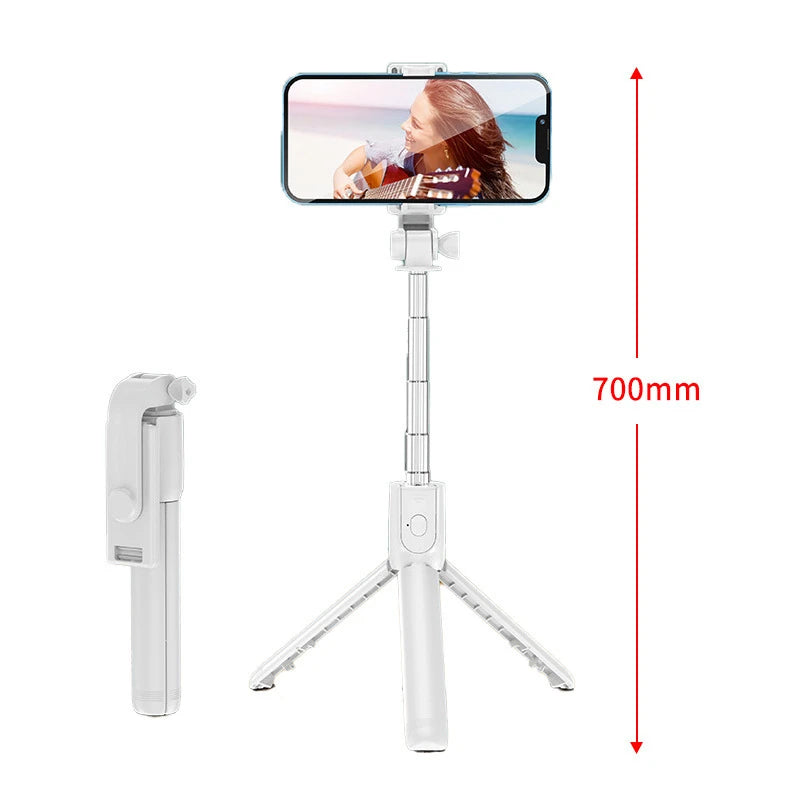 Portable Bluetooth Selfie Stick Tripod Holder with Remote Shutter Fill Light Extendable Wireless Remote Retractable Phone Stand Peaceful Pleasures Health and Wellness WHITE