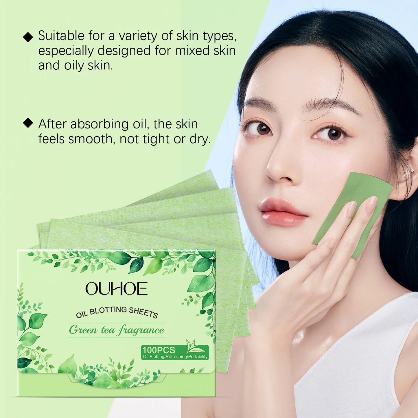 Green Tea Oil Blotting Sheets 100 Pcs – Oily Skin Control