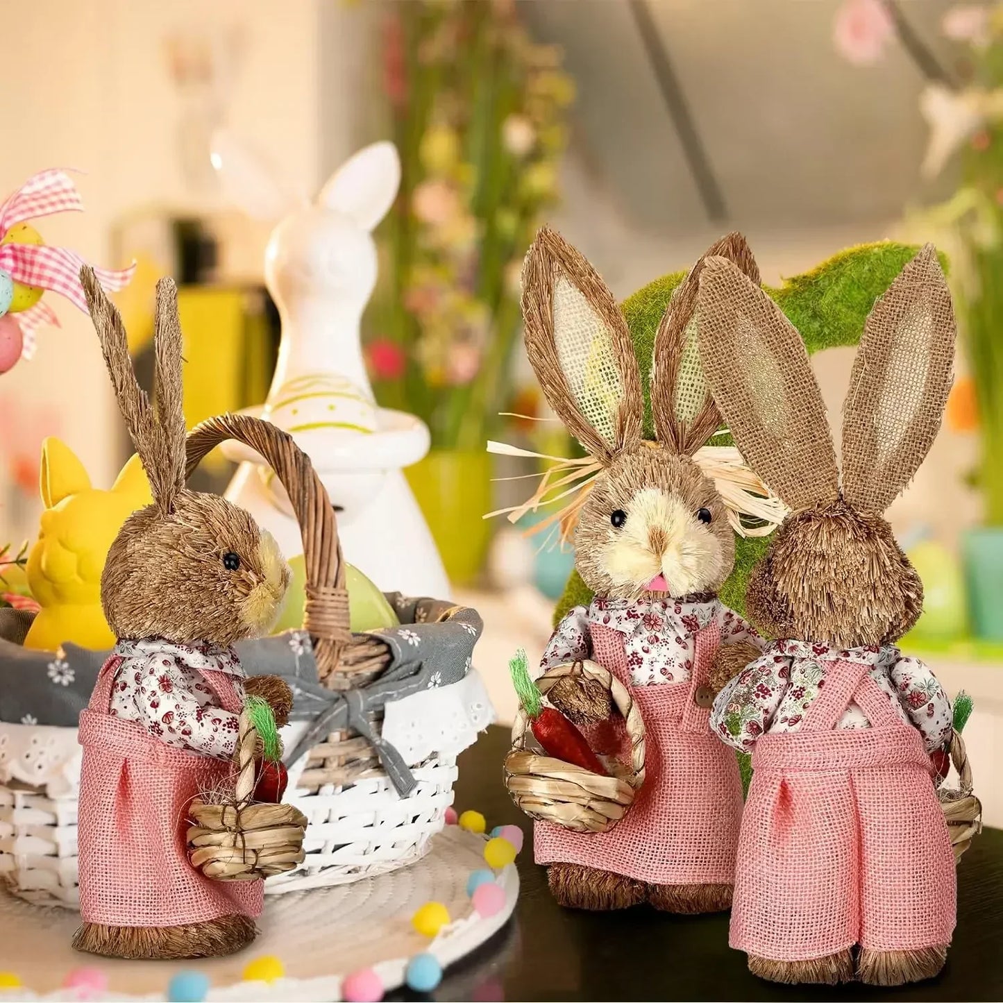 Handmade Straw Easter Bunny Ornament | Rustic Spring Decor