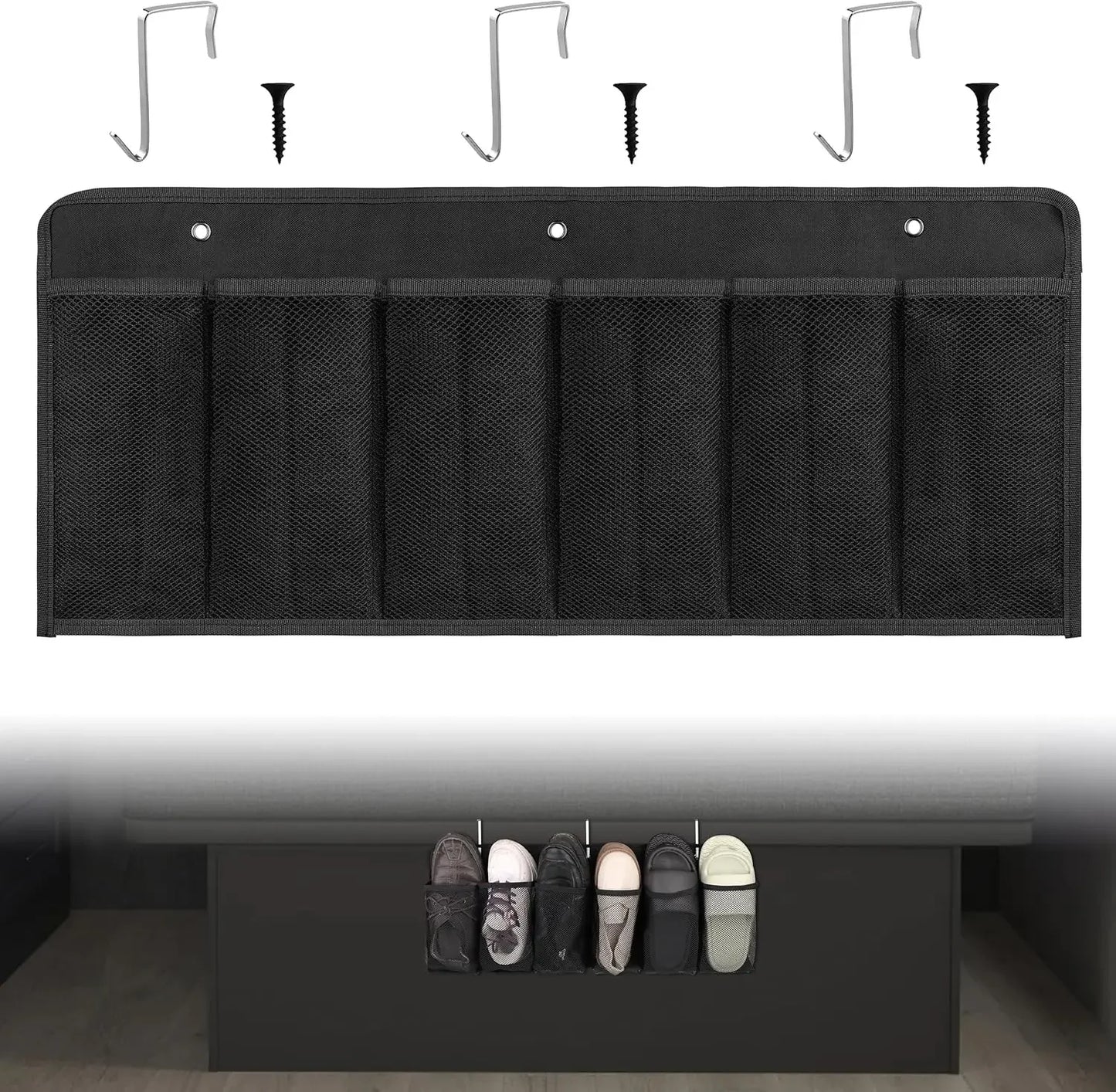 6-Pocket Bedside Storage Organizer with Hooks for Shoes, Toys, and Tools - Space-Saving Design Peaceful Pleasures Health and Wellness United States