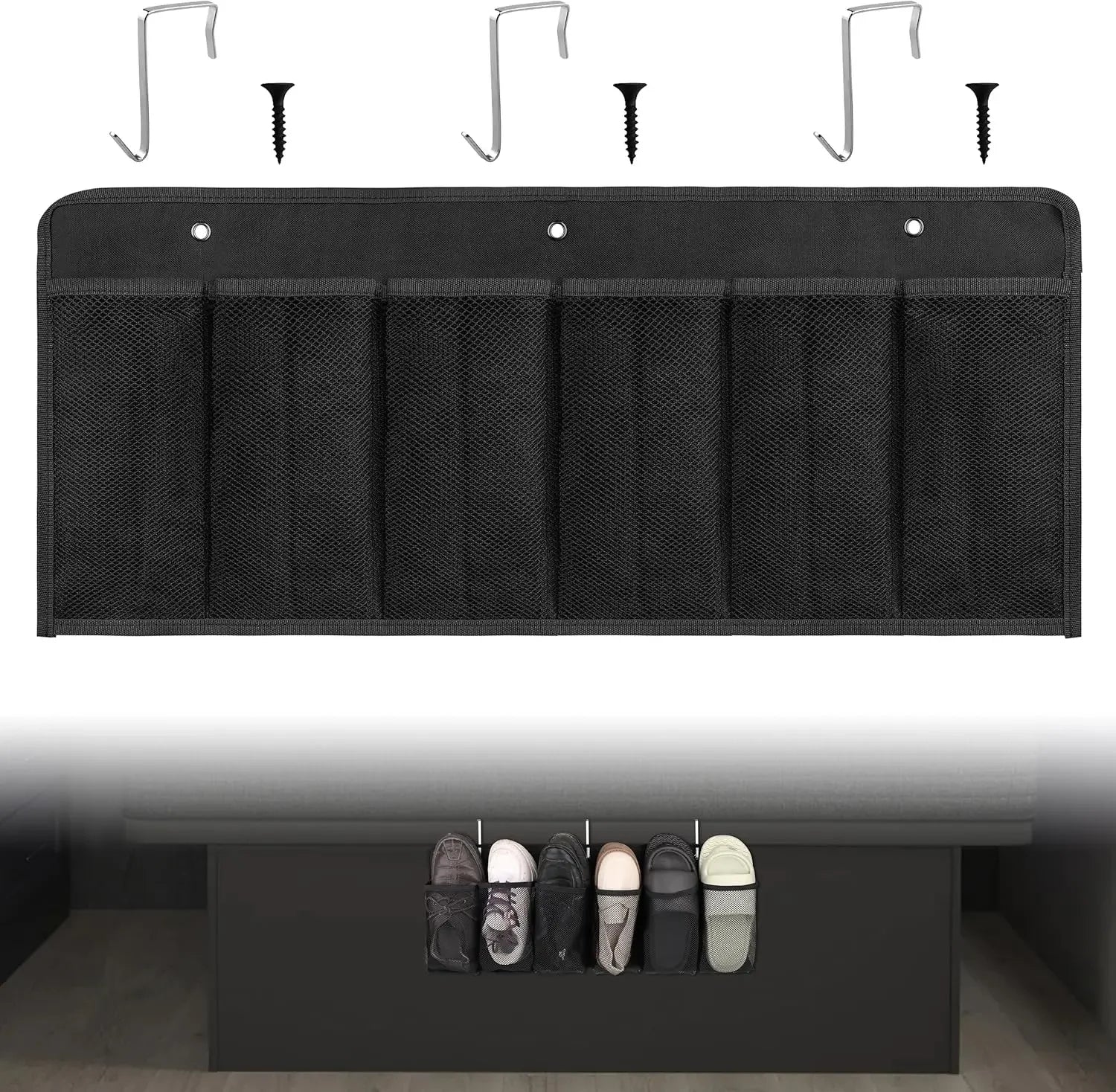 6-Pocket Bedside Storage Organizer with Hooks for Shoes, Toys, and Tools - Space-Saving Design Peaceful Pleasures Health and Wellness United States