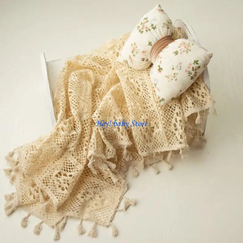 Newborn Baby Photo Prop Blanket | Vintage Tassel Cotton Wrap