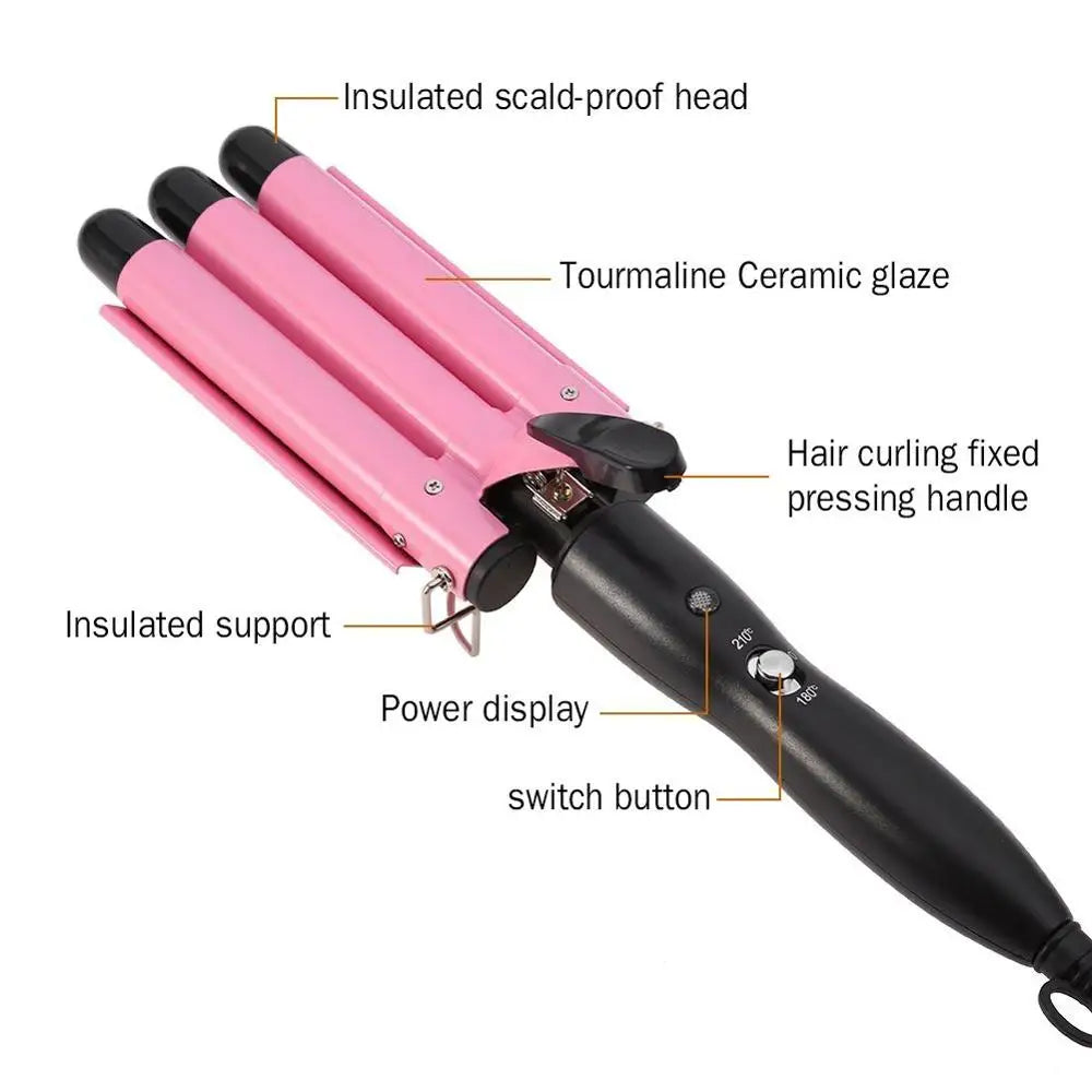 New PTC Instant Heating 3 Barrels Curling Iron Professional Hair Crimper Wand Suitable for All Hair Types Hair Curler Peaceful Pleasures Health and Wellness