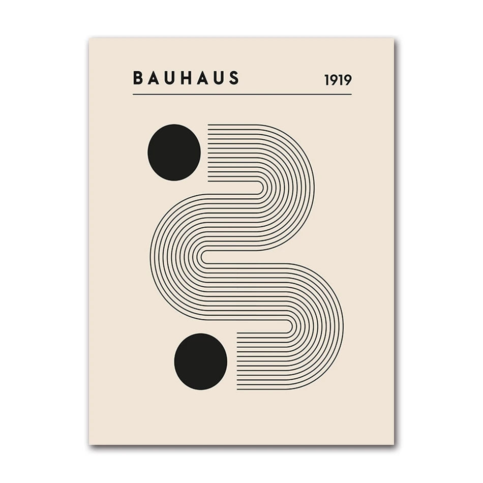 Abstract Bauhaus Style Geometric Wall Art Posters Prints Picture Vintage Black Beige Line Canvas Paintings For Modern Home Decor Peaceful Pleasures Health and Wellness 60536-02 30x40cm Unframed