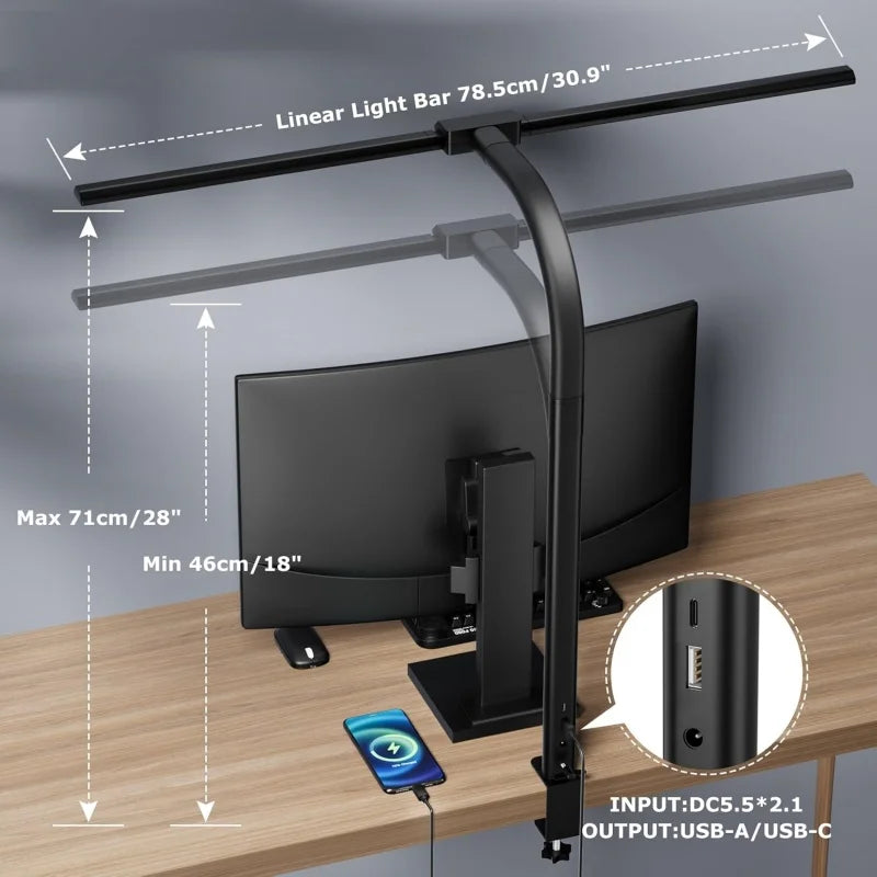 RUNTOIN 24W Dimmable LED Desk Lamp with Clamp & Gooseneck Arm