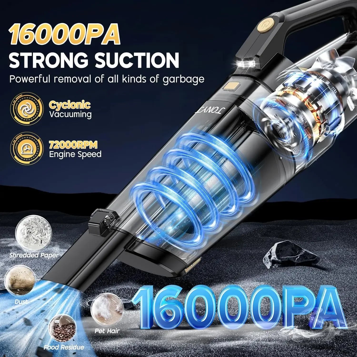 16000PA Cordless Handheld Vacuum Cleaner with LED Light Vacuum Cleaner Peaceful Pleasures Health and Wellness