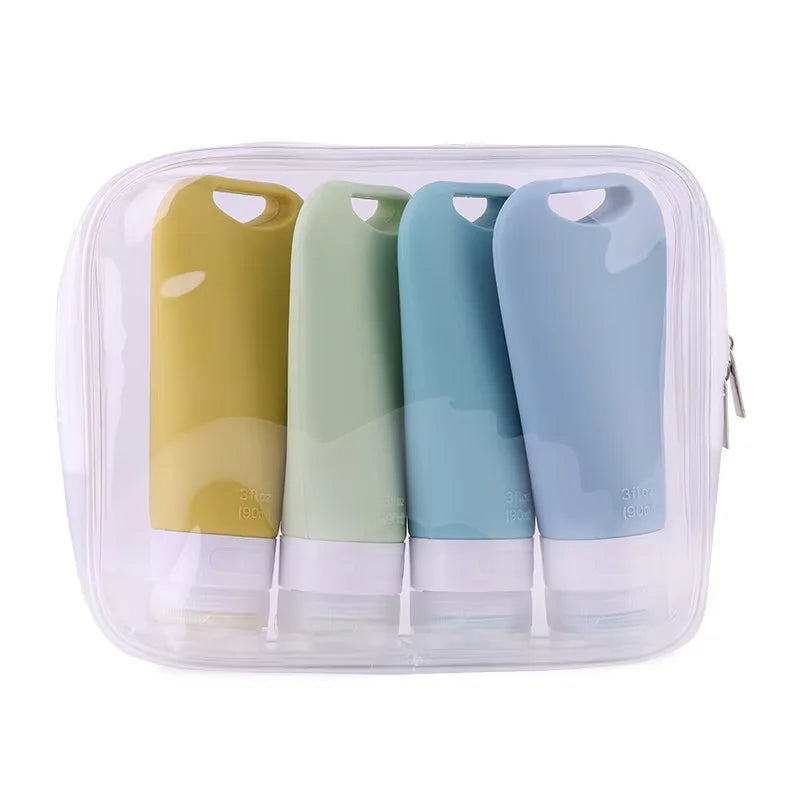 4Pcs Hangable Silicone Travel Dispenser Bottle Set Cosmetics Shampoo Shower Gel Face Wash Hand Soap Durable Peaceful Pleasures Health and Wellness 4PCS