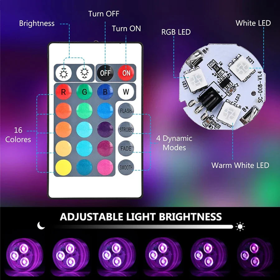 RGB LED Submersible Light with Remote – IP68 Pool & Garden Lamp