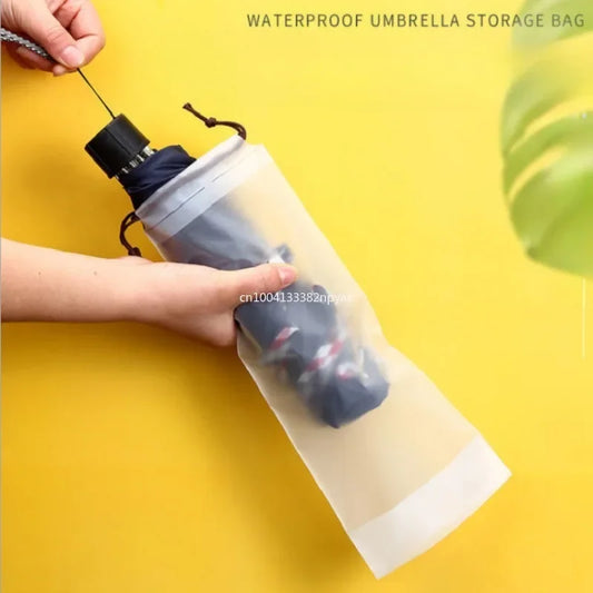 Collapsible Umbrella Storage Waterproof Bag Wet Carry-On Bag Reusable Umbrella Cover for Travel Translucent Drawstring Pocket Peaceful Pleasures Health and Wellness