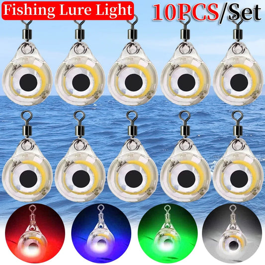 10Pcs Fishing Lure Light Mini Eye Shape Underwater Night Light Lure Battery Powered LED Illuminated Lure for Attracting Fish Peaceful Pleasures Health and Wellness