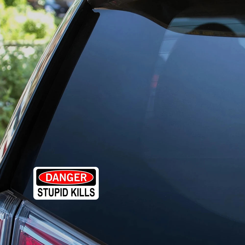 2pcs 2inch Danger Stupid Kills Funny Helmet Decal Sticker Vinyl Label Peaceful Pleasures Health and Wellness