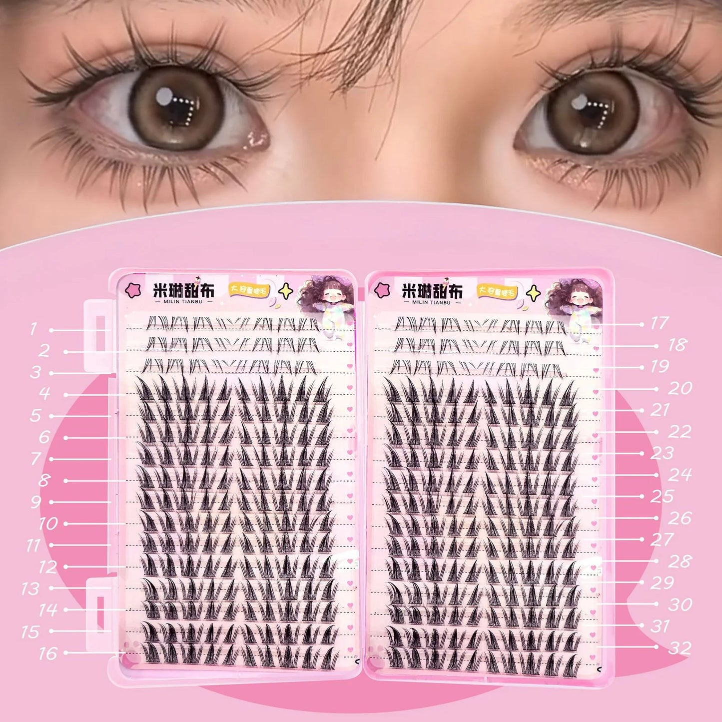 32 Rows Korean Style Fluffy Fairy Manga False Eyelashes Cluster Large Capacity Anime Cosplay Lashes Extension Perfect Eye Makeup Peaceful Pleasures Health and Wellness