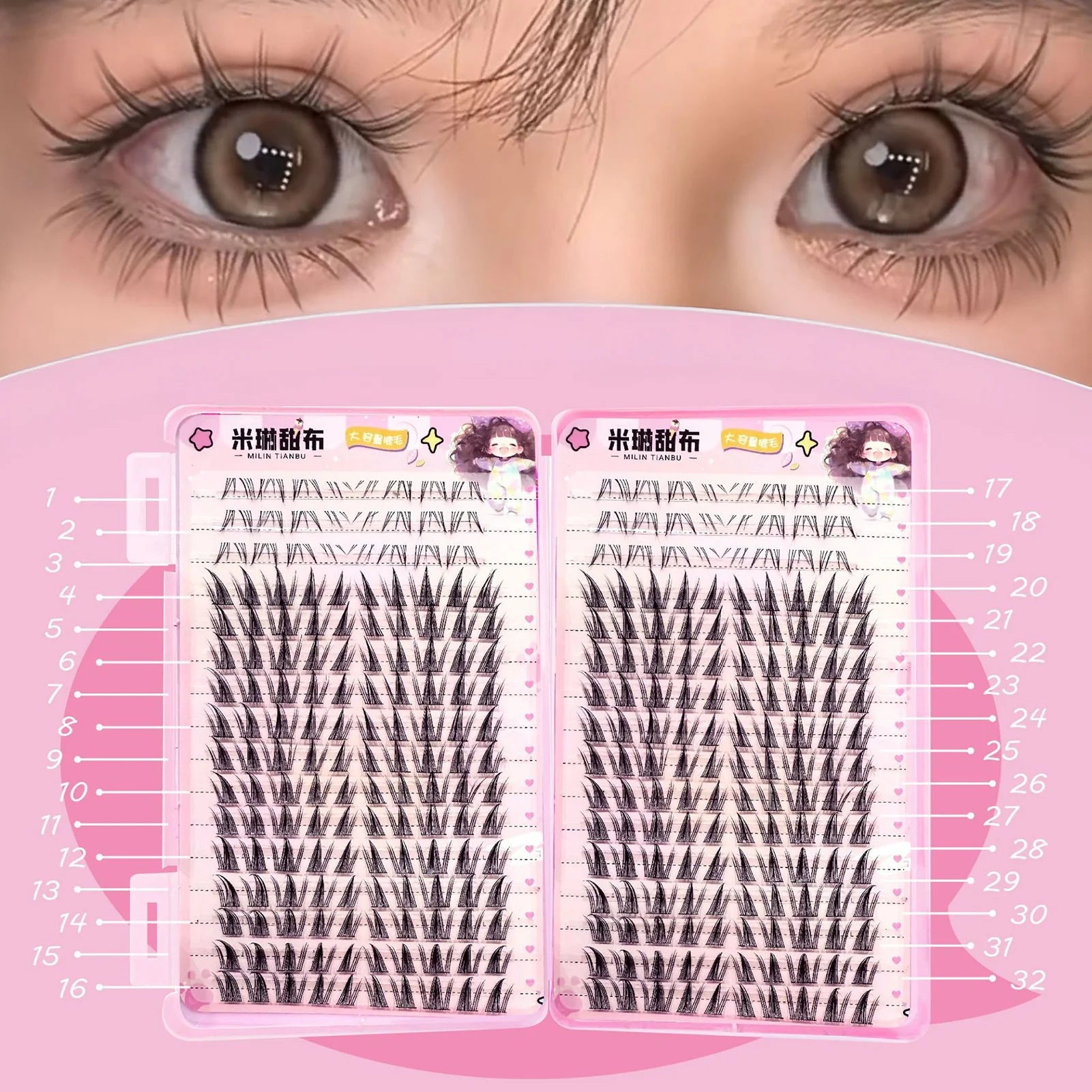 32 Rows Korean Style Fluffy Fairy Manga False Eyelashes Cluster Large Capacity Anime Cosplay Lashes Extension Perfect Eye Makeup Peaceful Pleasures Health and Wellness