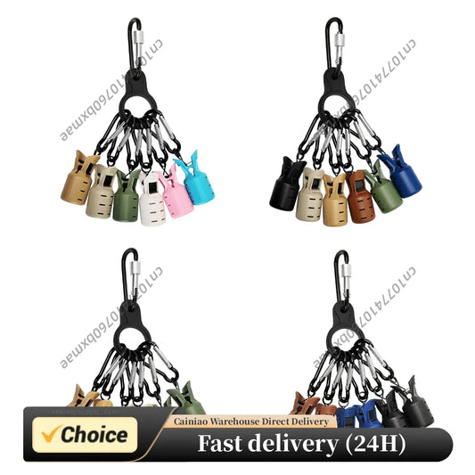 6Pcs Squid Jig Bait Protector with Carabiner Webfoot Octopus Hooks Cover Anti-Scratch Wood Shrimp Tail Hook Protector Sea Tackle Peaceful Pleasures Health and Wellness