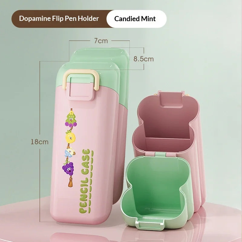 Amazing Cute Portable Multifunctional Slanting Pen Holder Cartoon Stationery Storage Jar for Student Dormitory Desktop Peaceful Pleasures Health and Wellness Pink