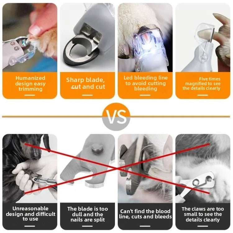 LED Pet Nail Clipper with Magnifying Glass & Light, Professional Dog Cat Grooming Trimmer Kit, Safe Beginner Pet Care Nail Peaceful Pleasures Health and Wellness
