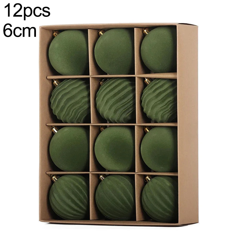 12-Pack Flocked Christmas Ball Ornaments 6cm & 8cm | Xmas Decor