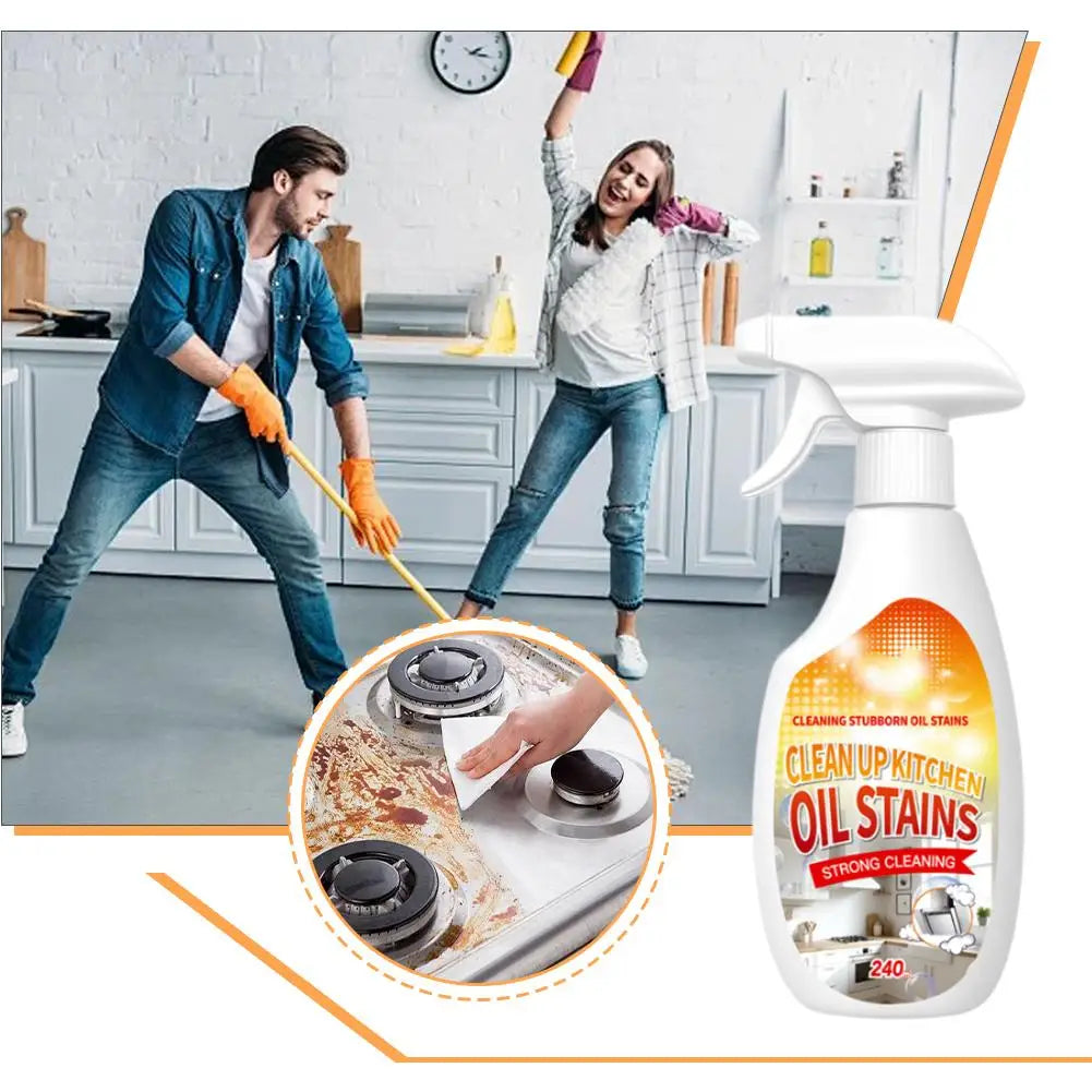 Kitchen Stain Oil Remover Strong Fast-Acting Cleaning Stubborn Oil Stains Spray 240ml Stove Range Hood Clean Kitchen Utensils Peaceful Pleasures Health and Wellness