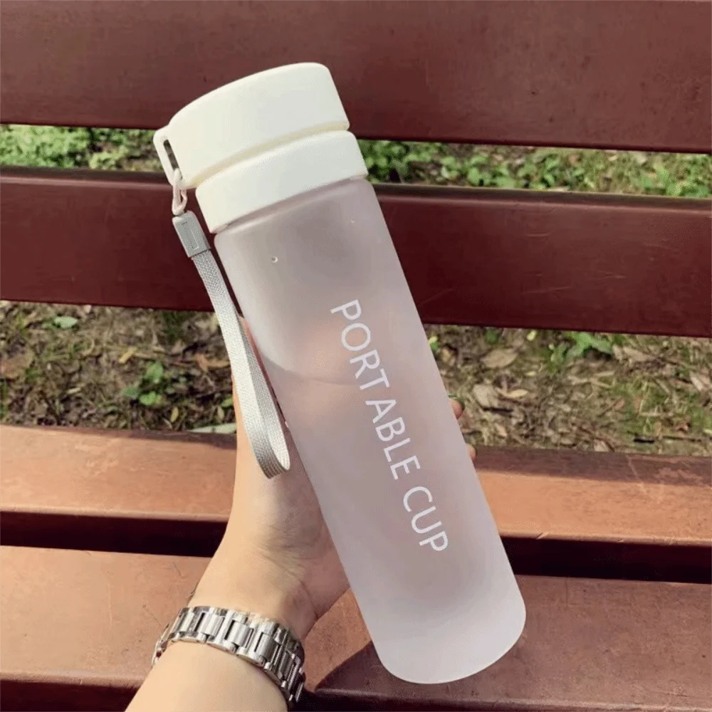 New Transparent Water Cup 800ML Large Capacity Sports Water Bottle with Lanyard Frosted Plastic Cup Kids Peaceful Pleasures Health and Wellness F-White-800ml