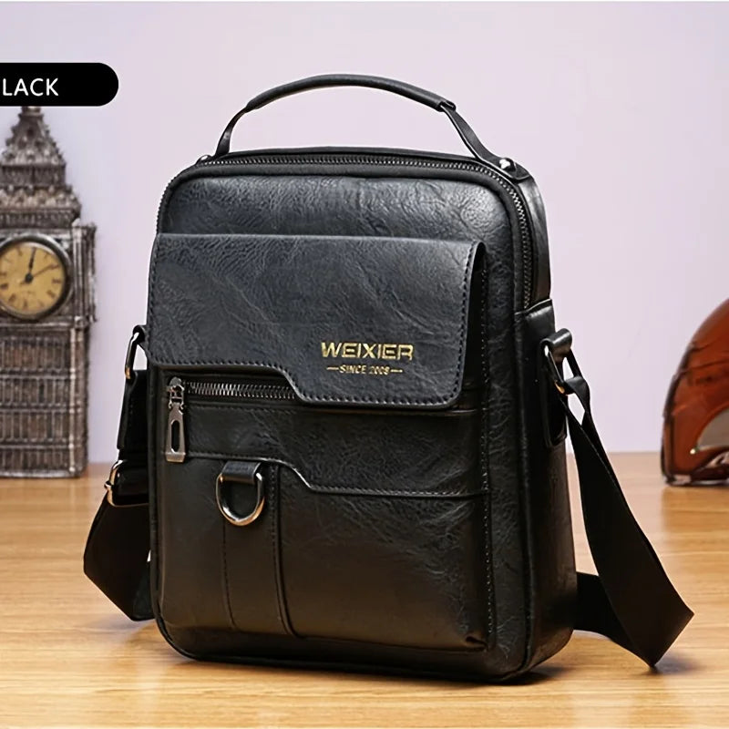 Men's Genuine Leather Crossbody Bag Shoulder Bags Vintage Handbags Business Bag Peaceful Pleasures Health and Wellness Black