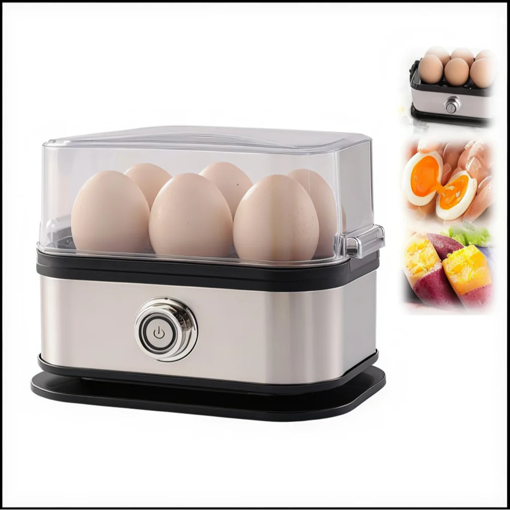 200W Rapid Egg Cooker – 6-Egg Stainless Steel Auto Shut-Off