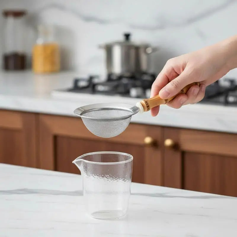 Stainless Steel Matcha Sifter & Tea Strainer | Bamboo Handle Tea Strainer Peaceful Pleasures Health and Wellness